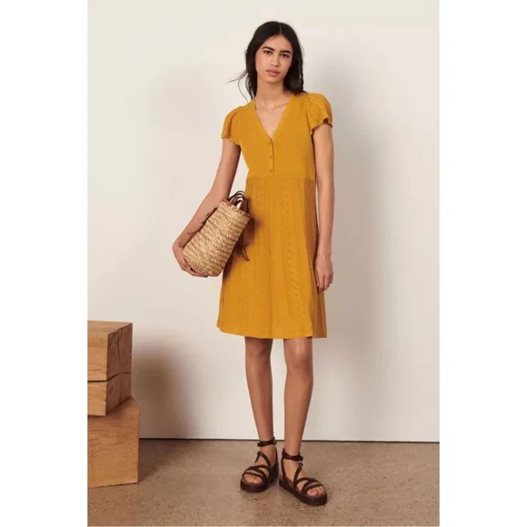 ba&sh Mustard Mini Dress with Short Sleeves 0185 - Picture 1 of 15